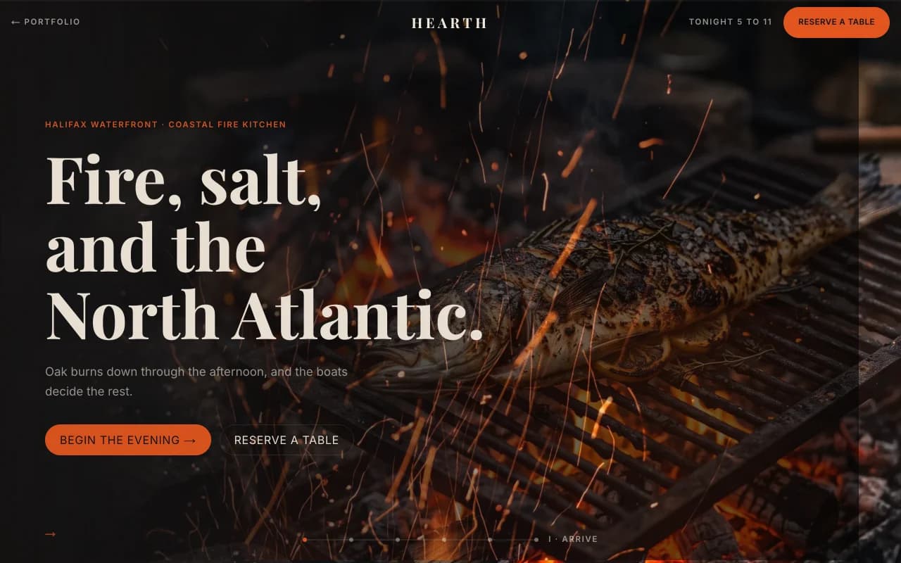 HEARTH restaurant demonstration website preview