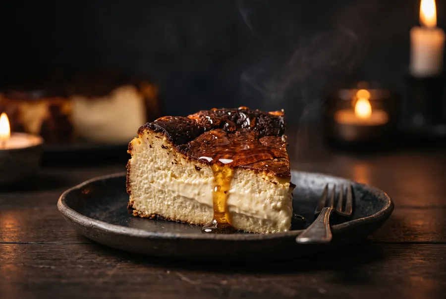 Burnt basque cheesecake with warm honey.